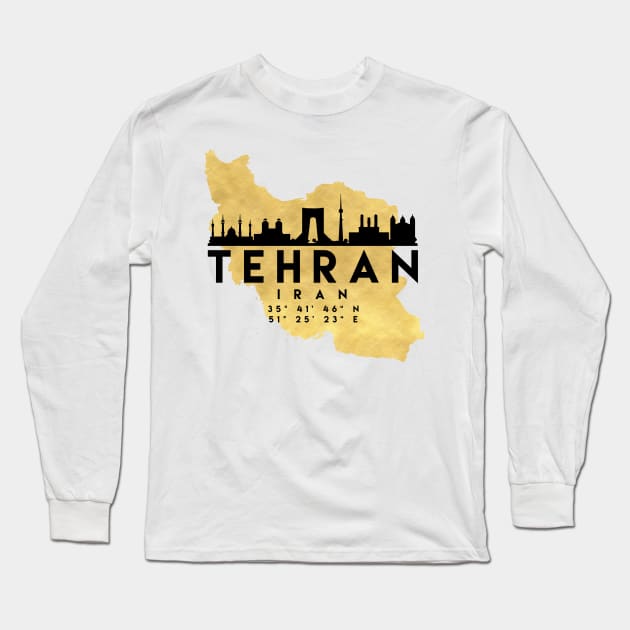 Tehran Iran Skyline Map Art Long Sleeve T-Shirt by deificusArt